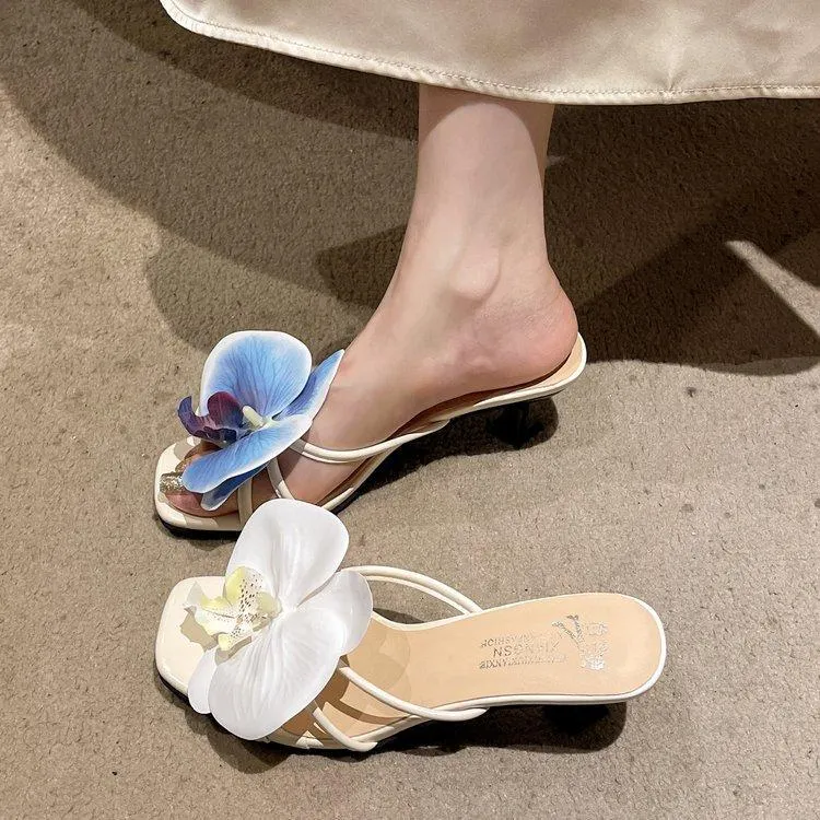 3D Flower High-heeled Slippers