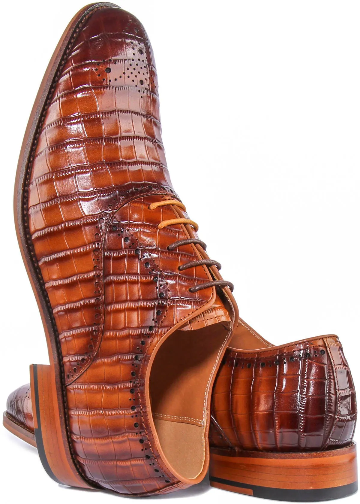 Andre Lace up Croc Print In Tan