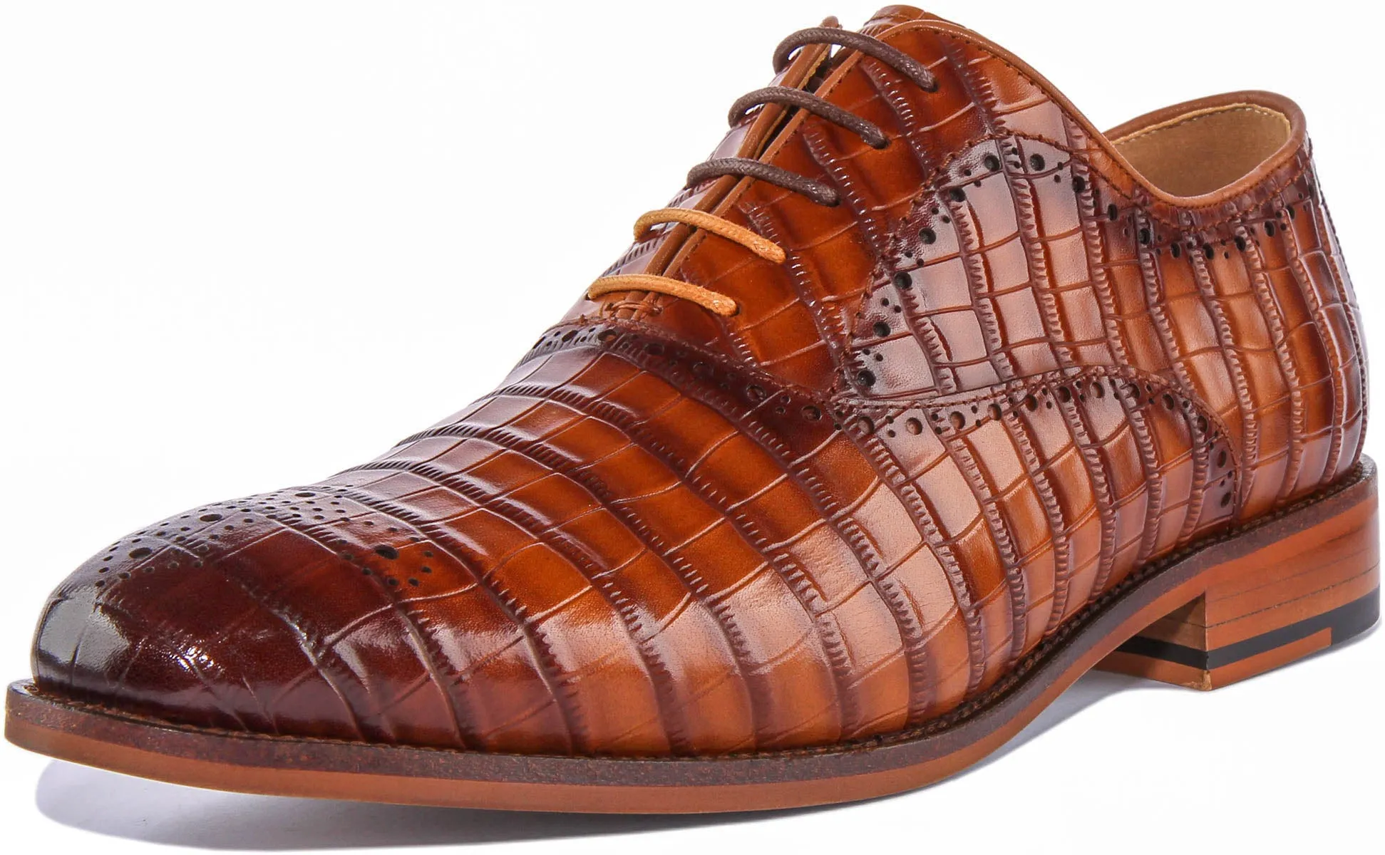 Andre Lace up Croc Print In Tan