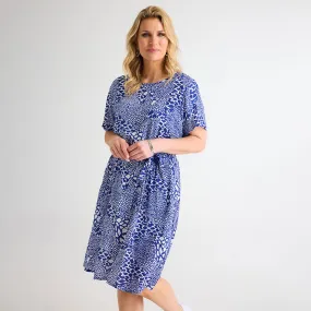 Blue Giraffe Print Crinkle Dress