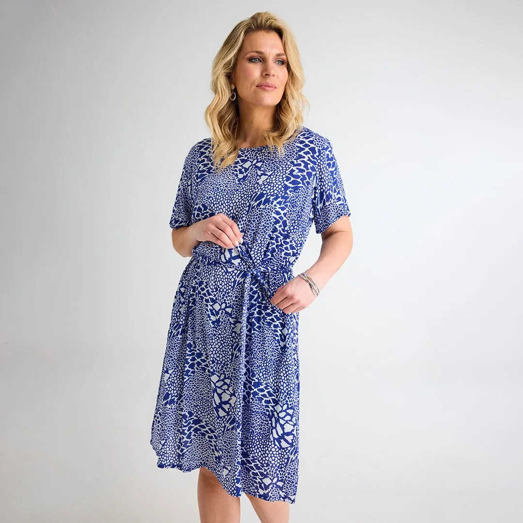Blue Giraffe Print Crinkle Dress