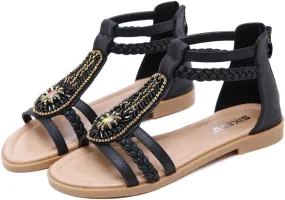 DKCHENH Ethnic Style Women's Summer Casual Vintage Sandals Flat Shoes Outdoor Shoes