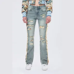 High Rise Tapestry Bootcut Jeans - Alpine Blue