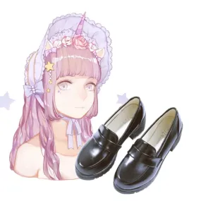 Japanese Student shoes JK Uniforms Shoes  Lolita Shoes Black high-heeled Cosplay Shoes