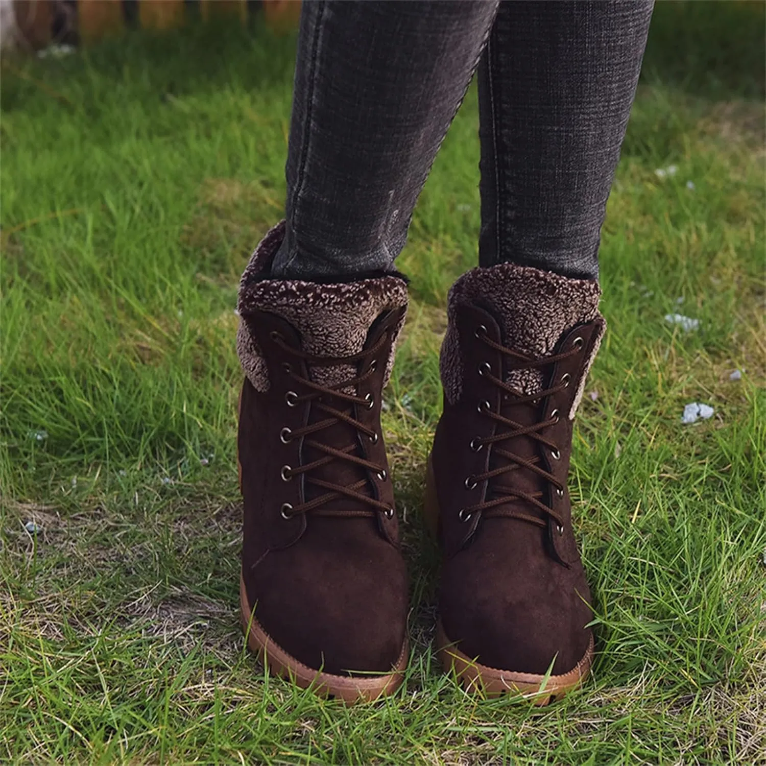 Ladmiple Boots For Women Ankle Booties Winter Snow Boots Warm Comfortable Slip On Outdoor Fur Lined Thickening Walking Shoes