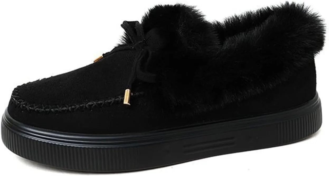 Ladmiple Boots for Women Ankle Booties with Fur Snow Boots Warm Comfortable Slip On Outdoor Walking Winter Shoes for Women