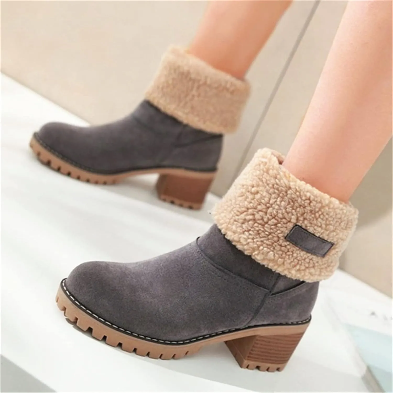 Ladmiple Snow Boots For Women Tall Mid Calf Warm Fur Lined Winter Boots Outdoor Slip On Comfortable Fashion Walking Shoes