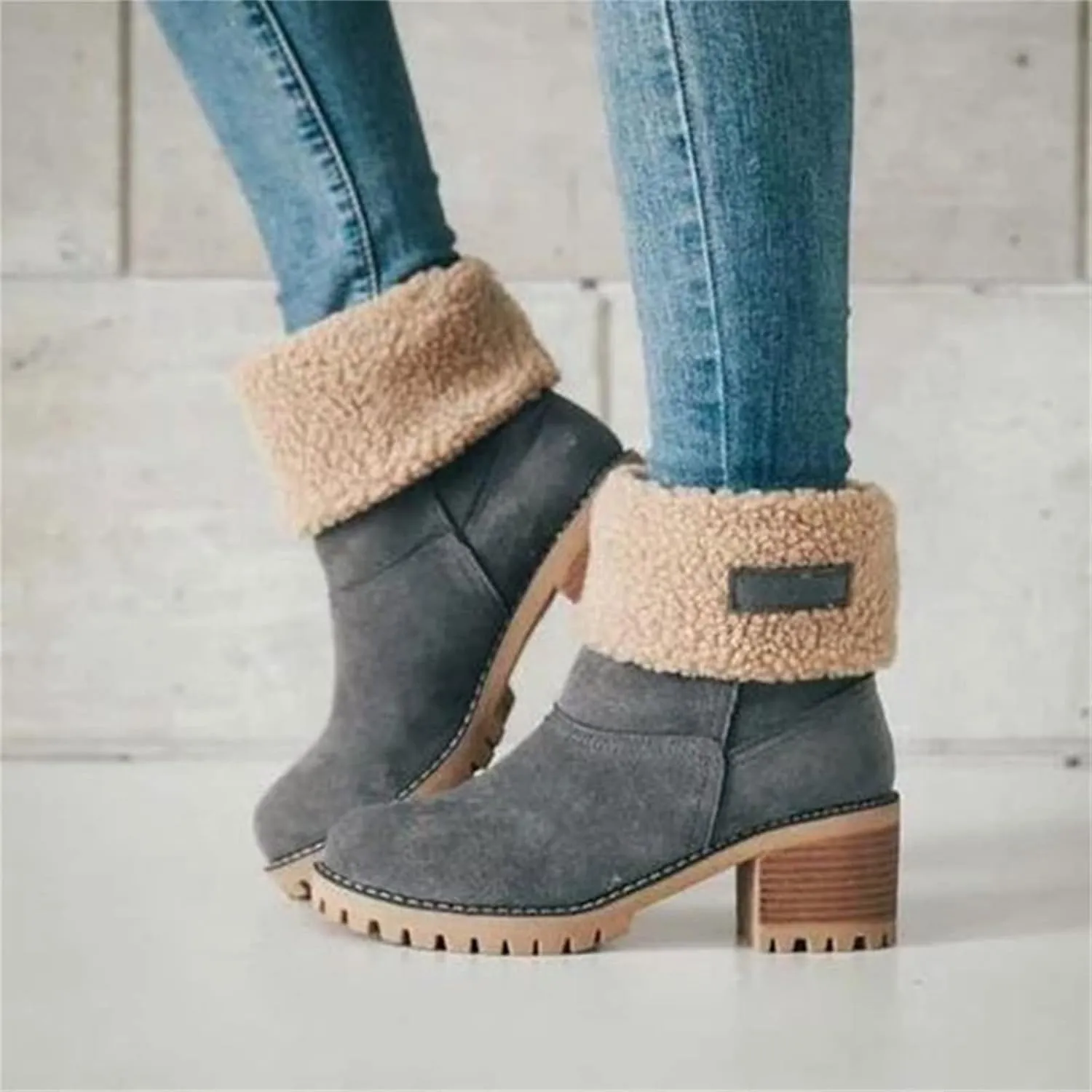 Ladmiple Snow Boots For Women Tall Mid Calf Warm Fur Lined Winter Boots Outdoor Slip On Comfortable Fashion Walking Shoes