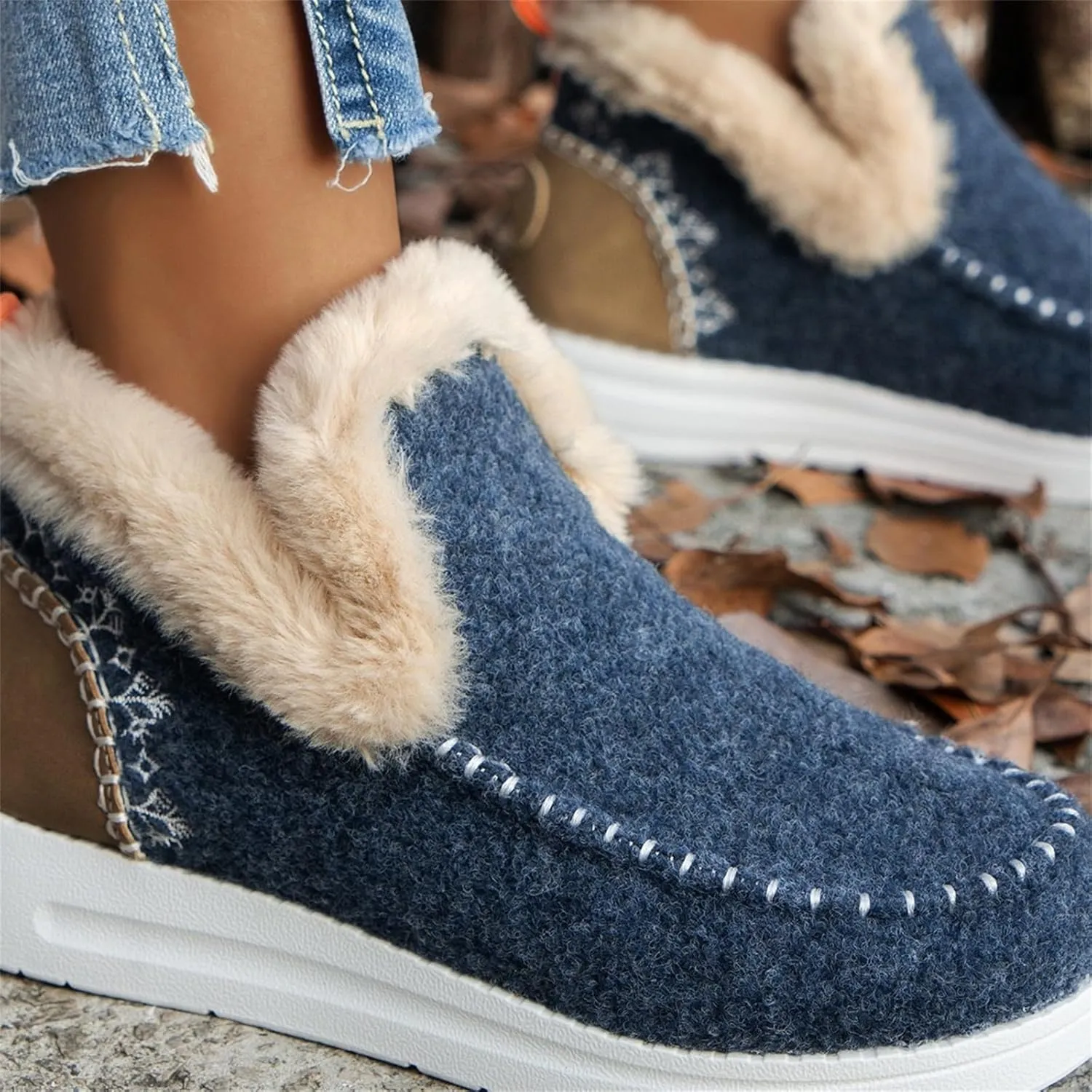 Ladmiple Winter Boots For Women 2024 Fashion Snow Boots Slip on Warm Comfortable Fur Lined Ankle Booties Loafers Shoes