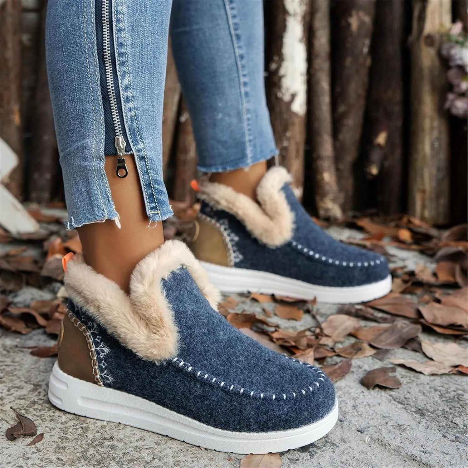 Ladmiple Winter Boots For Women 2024 Fashion Snow Boots Slip on Warm Comfortable Fur Lined Ankle Booties Loafers Shoes