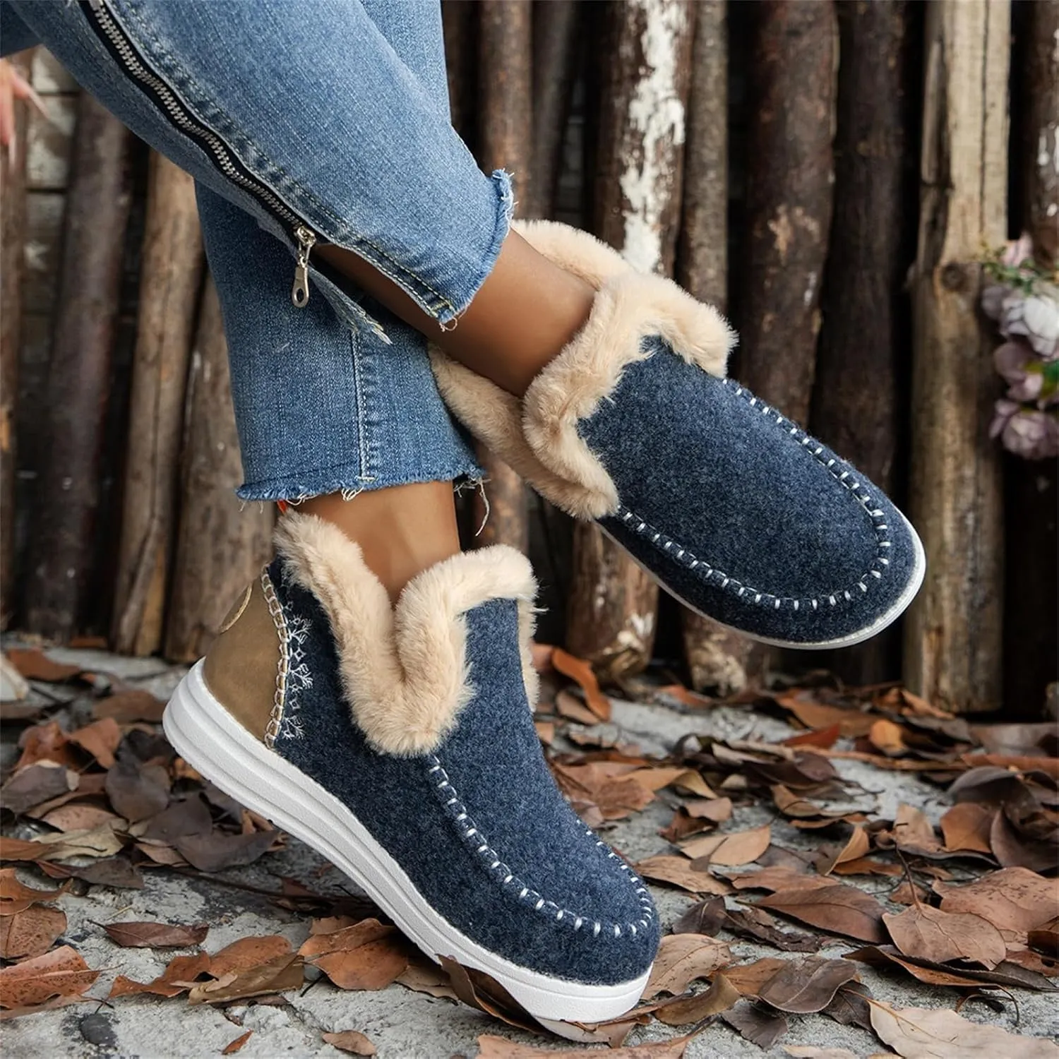 Ladmiple Winter Boots For Women 2024 Fashion Snow Boots Slip on Warm Comfortable Fur Lined Ankle Booties Loafers Shoes