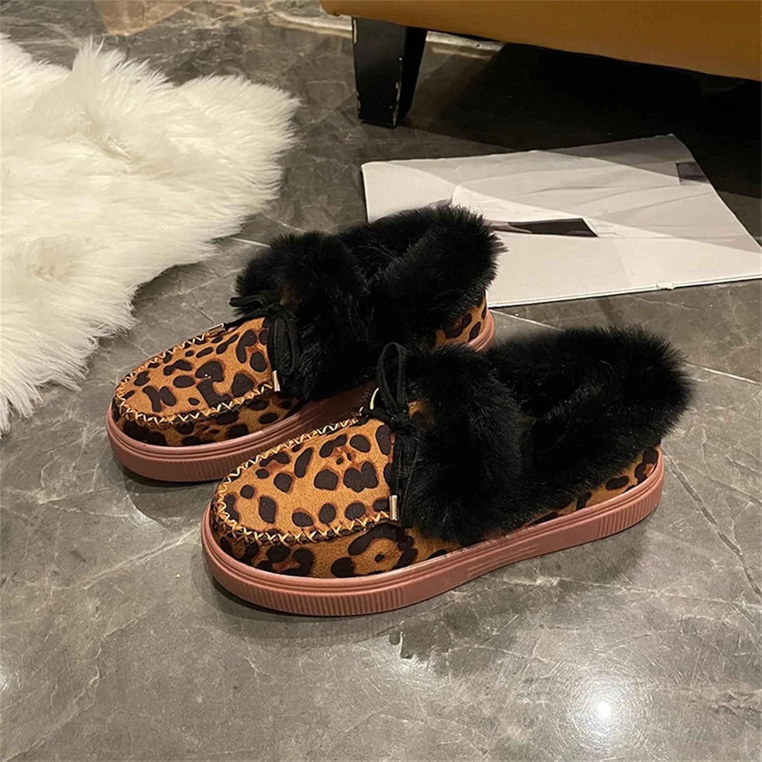 Ladmiple Winter Boots For Women 2024 Snow Warm Booties Fur Lined Outdoor Slip On Ankle Booties Comfortable Warm Shoes