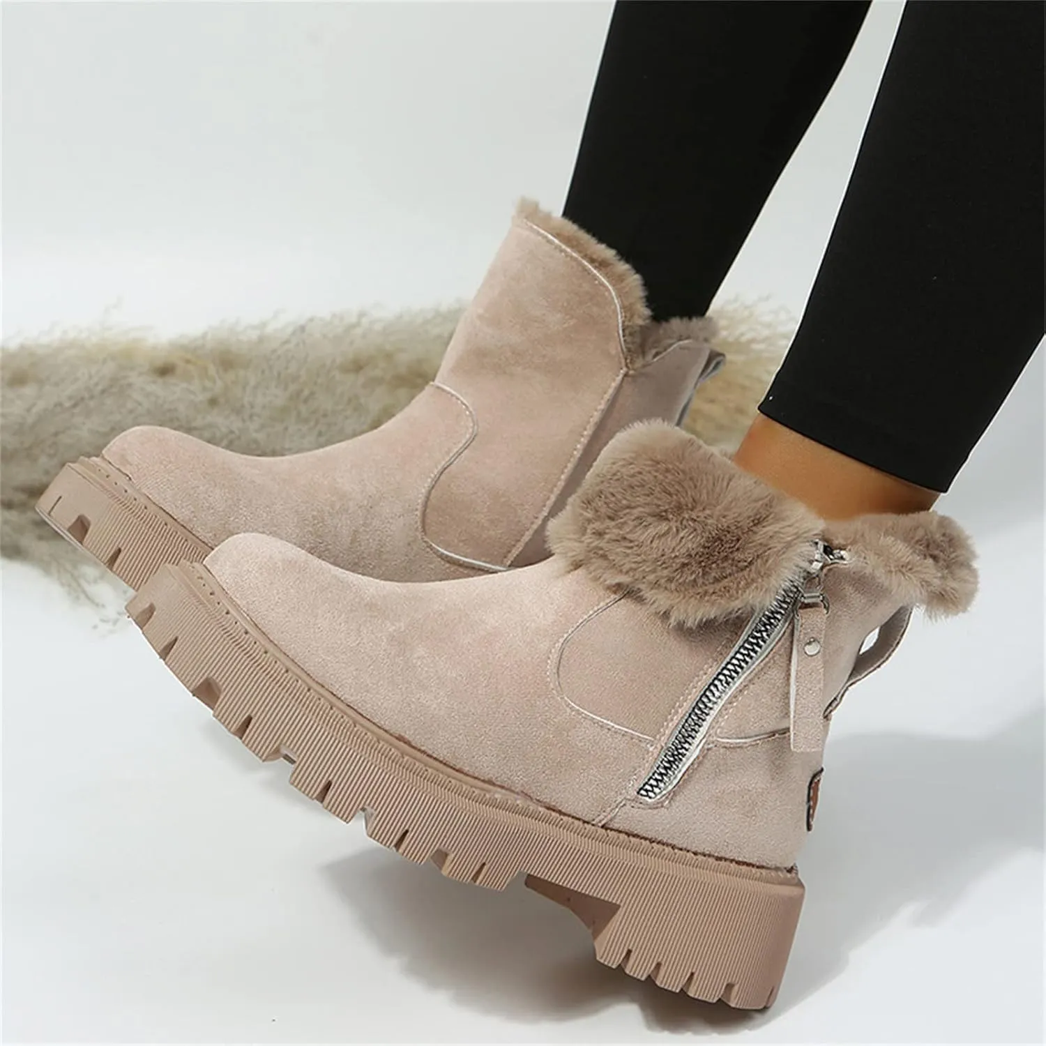 Lausiuoe Winter Dress Boots For Women 2024 Snow Boots Warm Fur Lined Casual Fashion Trendy Fuzzy Loafers Shoes Ankle Booties