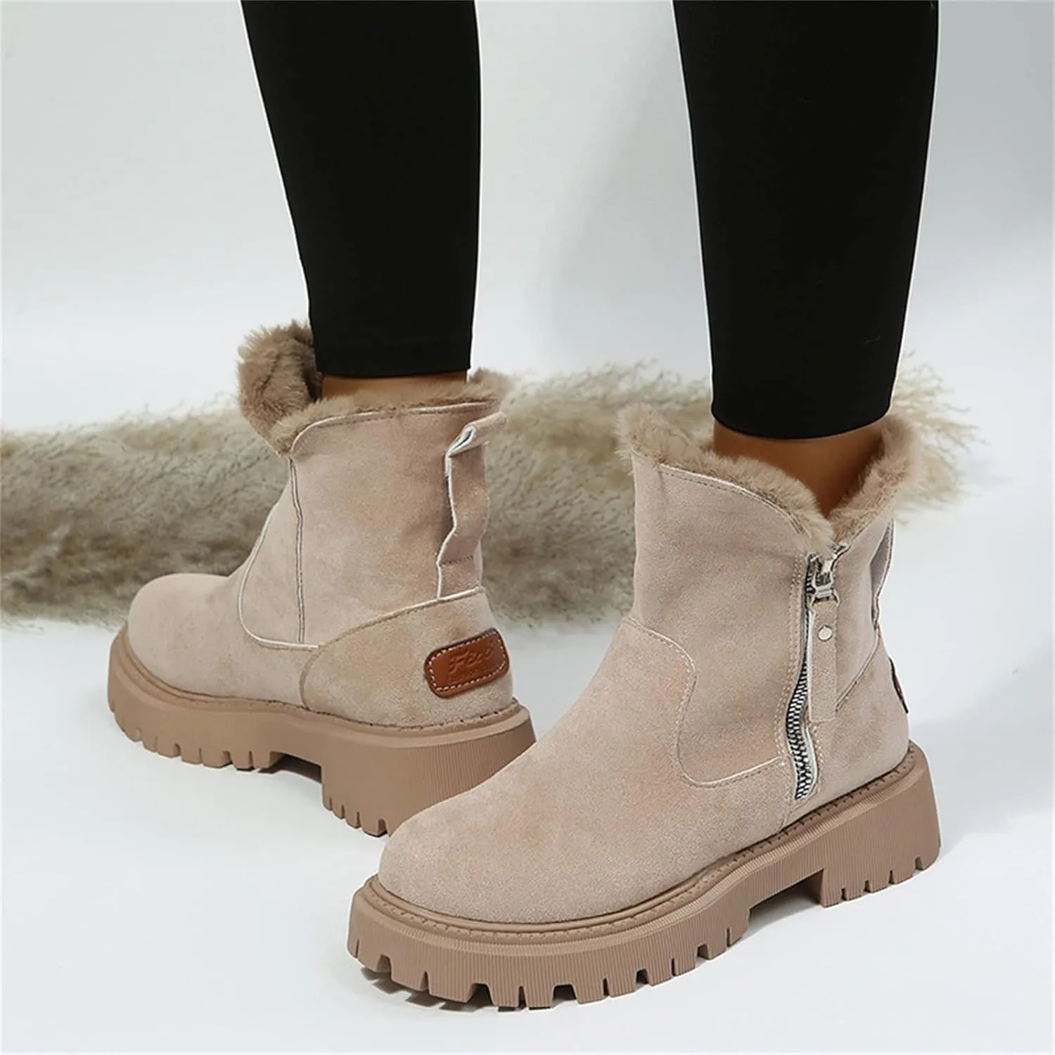 Lausiuoe Winter Dress Boots For Women 2024 Snow Boots Warm Fur Lined Casual Fashion Trendy Fuzzy Loafers Shoes Ankle Booties