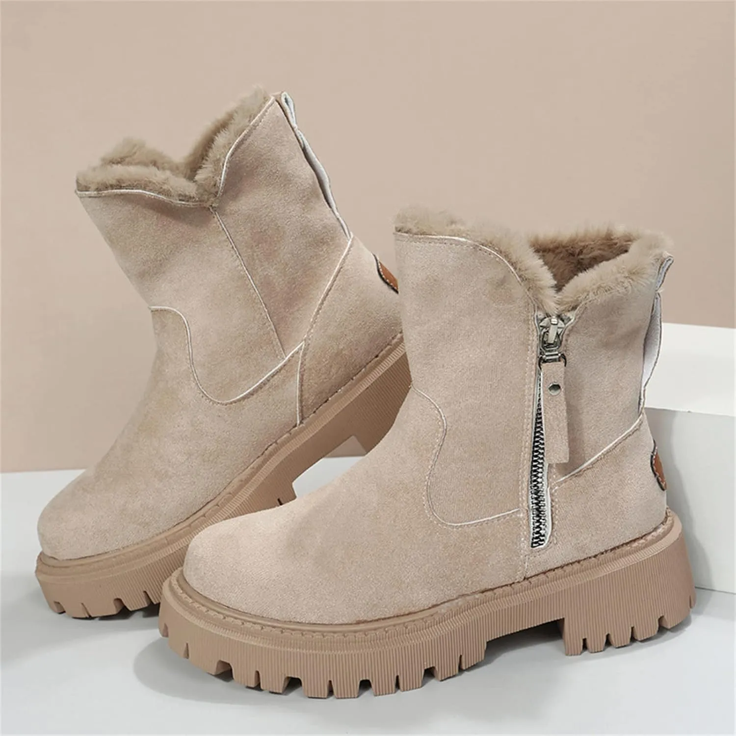 Lausiuoe Winter Dress Boots For Women 2024 Snow Boots Warm Fur Lined Casual Fashion Trendy Fuzzy Loafers Shoes Ankle Booties