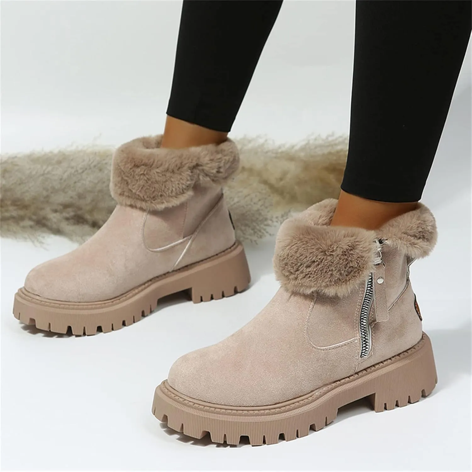 Lausiuoe Winter Dress Boots For Women 2024 Snow Boots Warm Fur Lined Casual Fashion Trendy Fuzzy Loafers Shoes Ankle Booties
