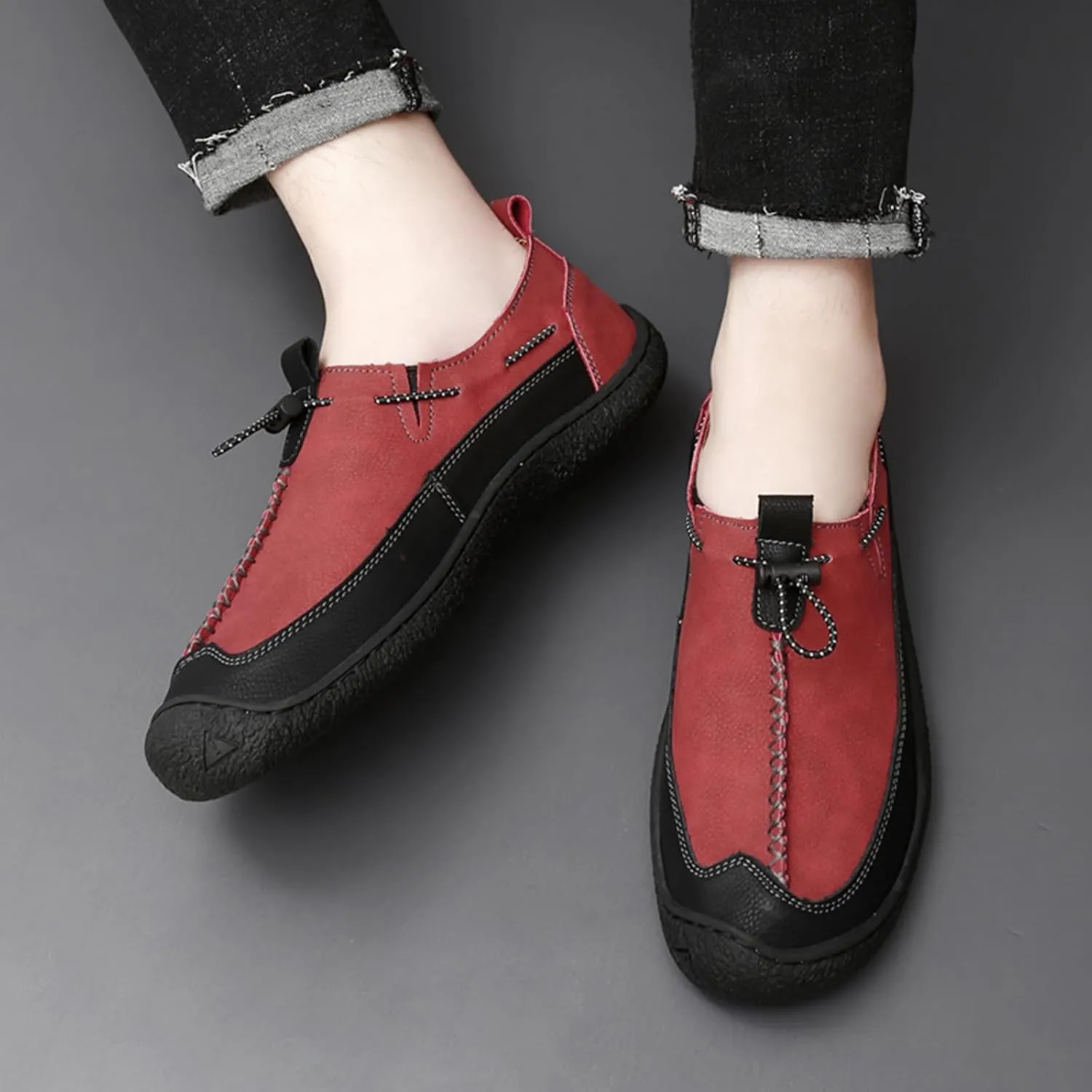 Men's Leather Loafers Slip-On Shoes - Lightweight Driving & Walking Footwear with Soft Cushioning for Office Outdoor Travel