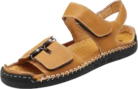 Mens Leather Sandals Hollow Closed Toe Summer Outdoor Casual Beach Shoes
