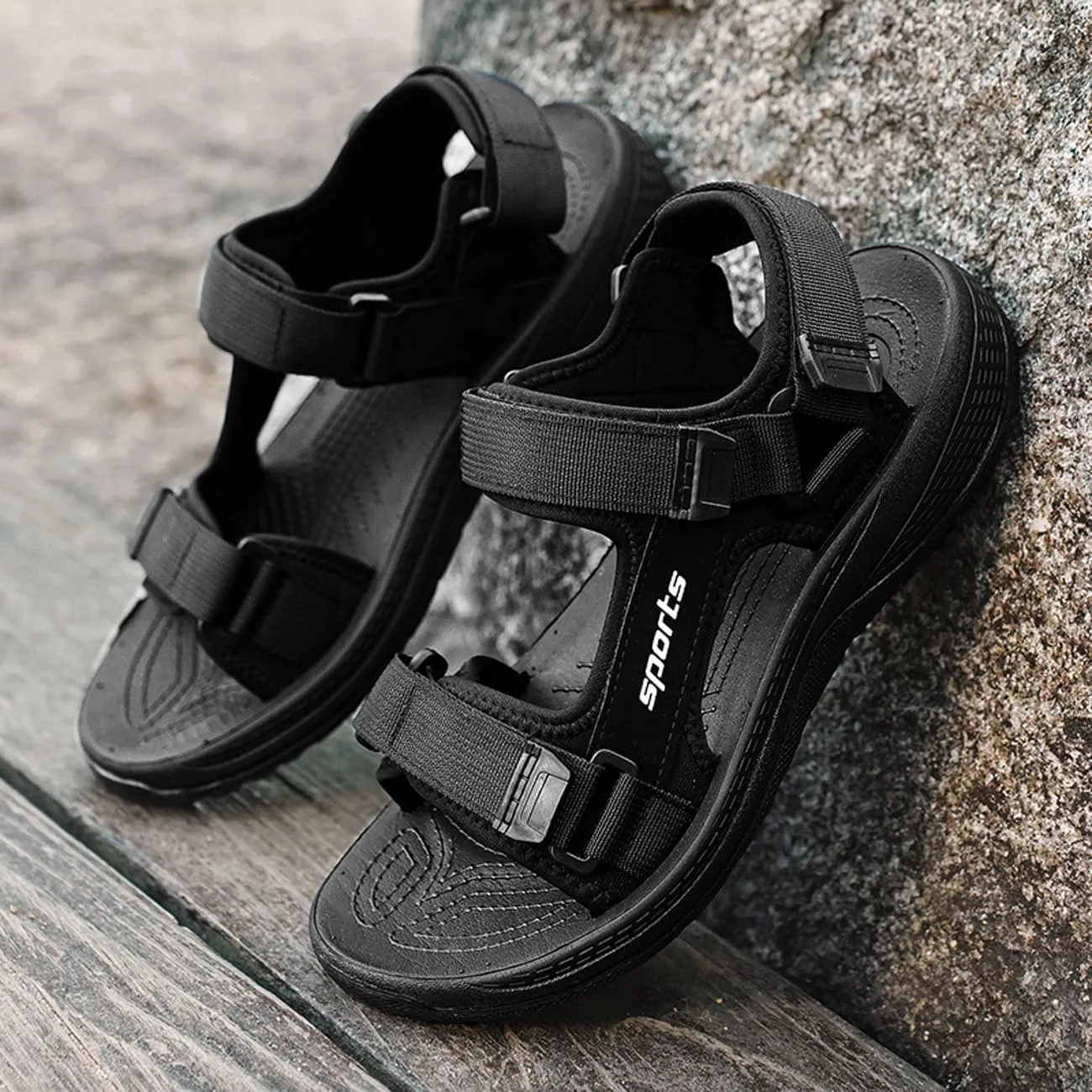 Mens Sandals Hiking Athletic Outdoor Beach Shoes Hook and Loop Open Toe Sport Summer Footwear