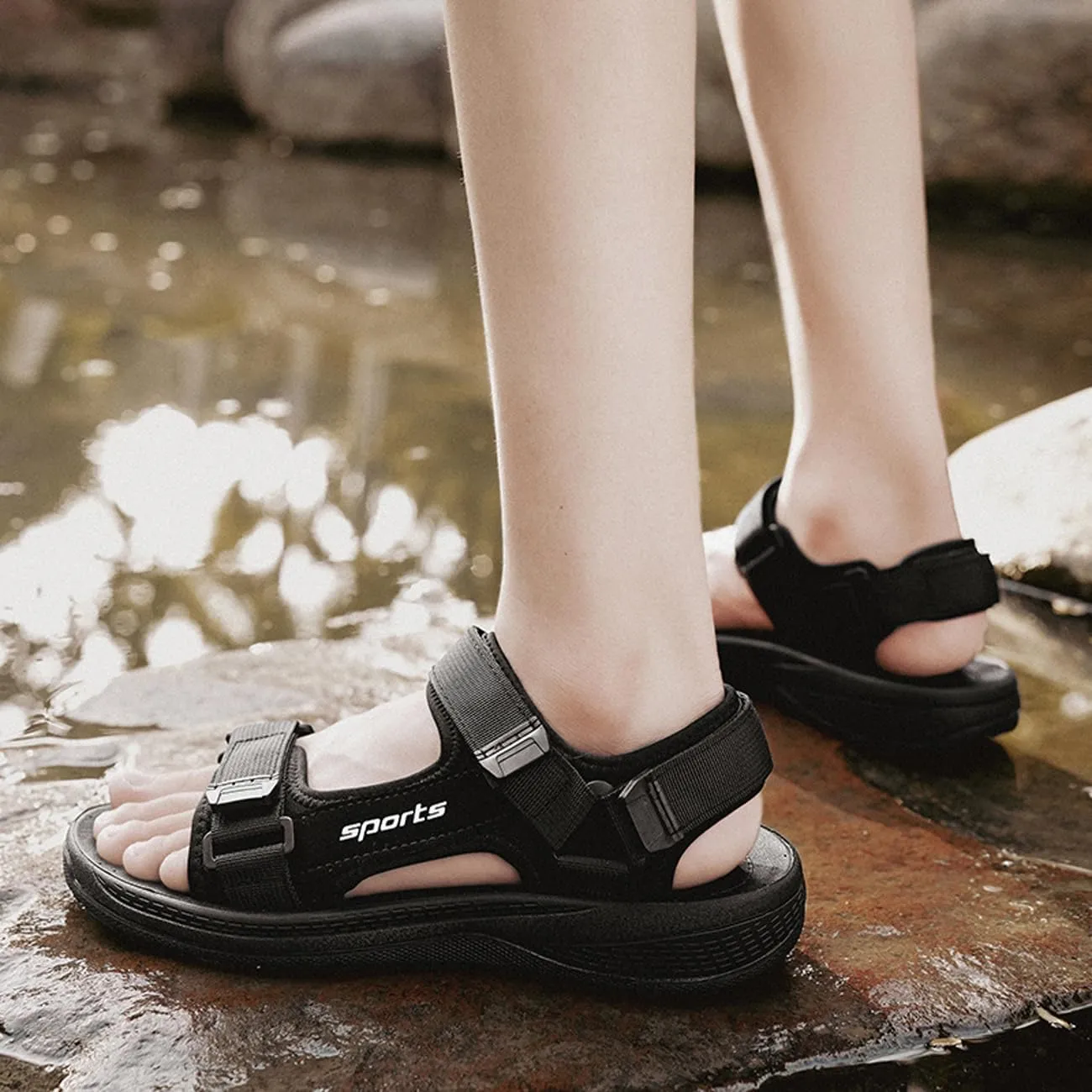 Mens Sandals Hiking Athletic Outdoor Beach Shoes Hook and Loop Open Toe Sport Summer Footwear