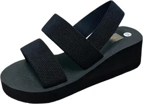 Sandals Women Fashion Strappy Soft Cushion Platform Wedge Sandals Casual Summer Beach Outdoor Black Womens Sandals