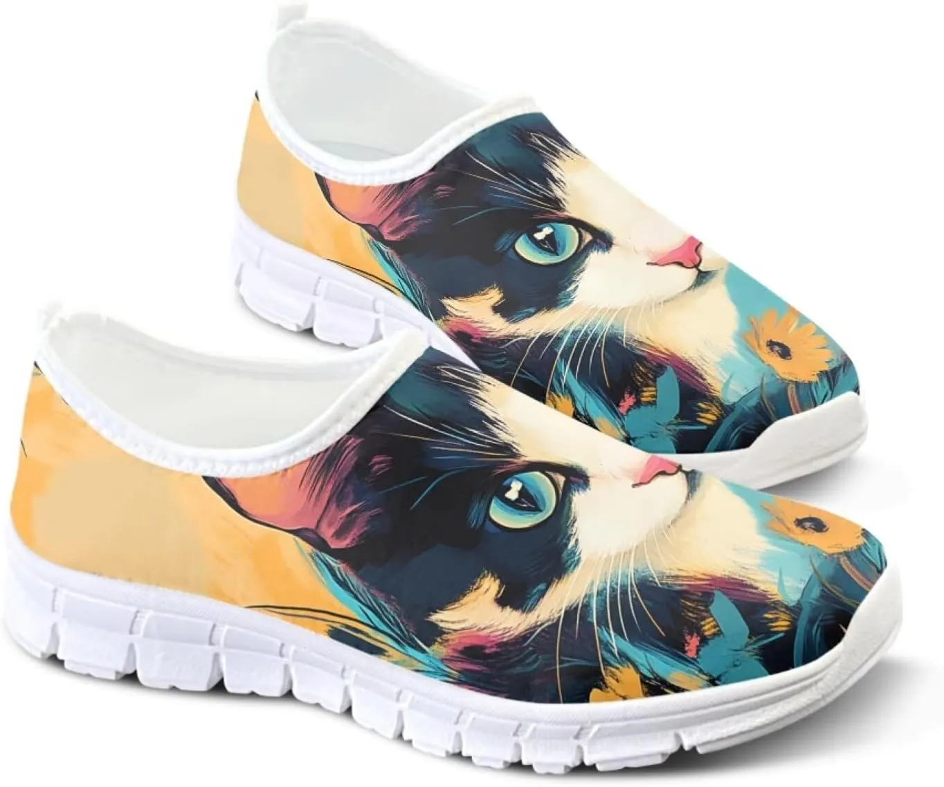 Women's Business Loafers Cat Print Low Top Barefoot Shoes Low-Cut Casual Flats US 5-13