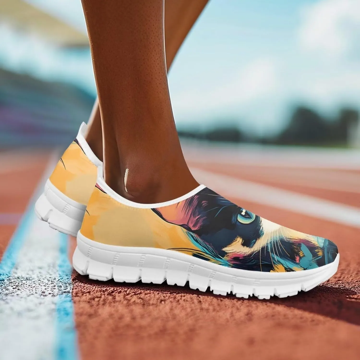 Women's Business Loafers Cat Print Low Top Barefoot Shoes Low-Cut Casual Flats US 5-13