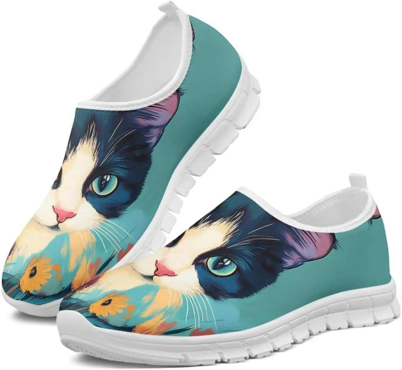 Women's Business Loafers Cat Print Low Top Barefoot Shoes Low-Cut Casual Flats US 5-13