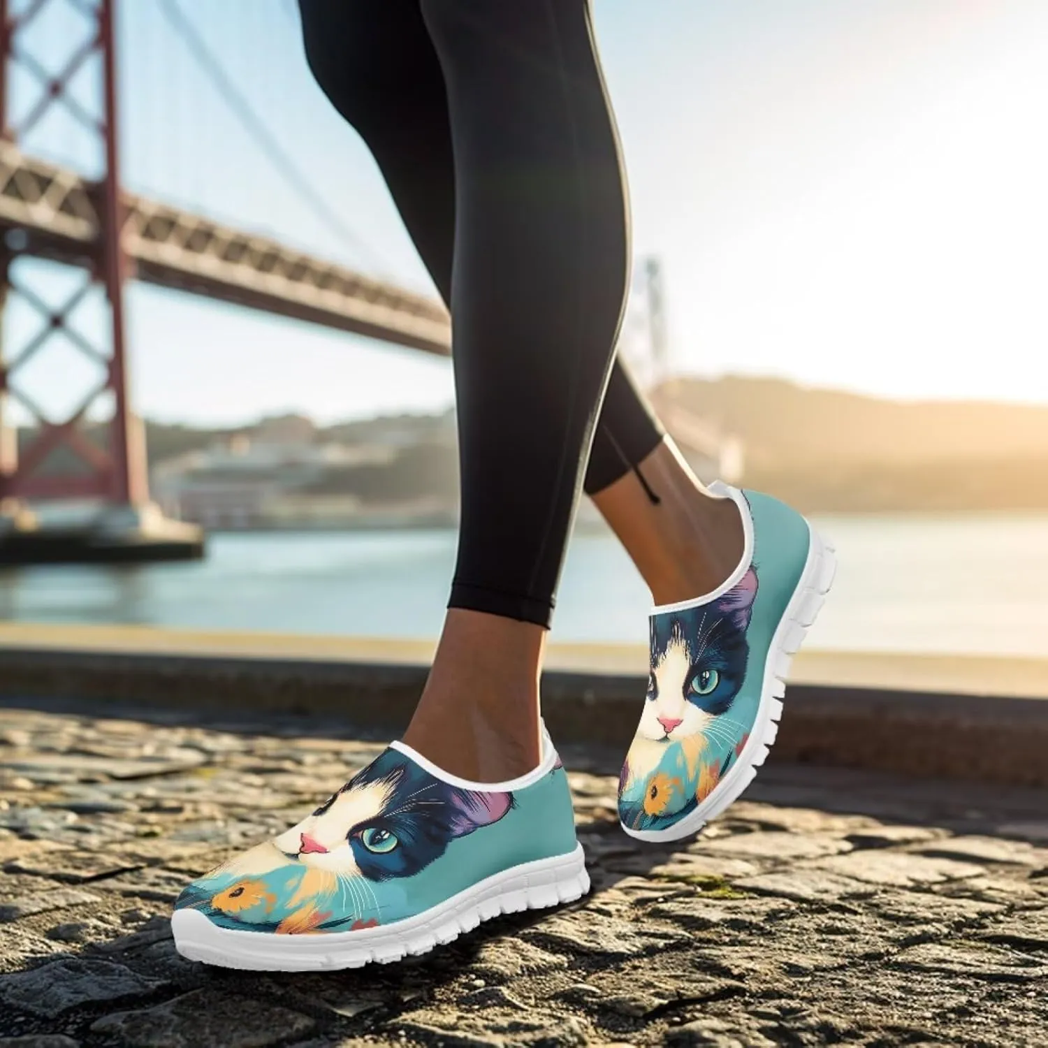 Women's Business Loafers Cat Print Low Top Barefoot Shoes Low-Cut Casual Flats US 5-13