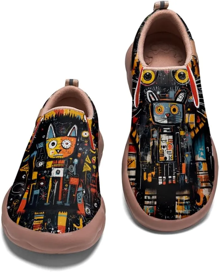 Women's Slip On Sneakers Casual Loafers Art Painted Comfort Soft Walking Ladies Travel Shoes Basquiat Style Animal Patterns