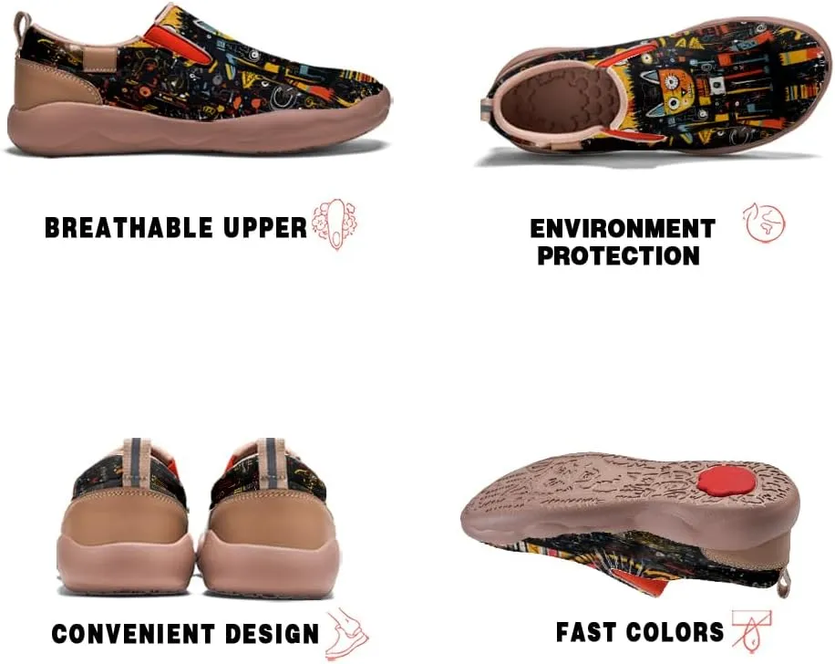 Women's Slip On Sneakers Casual Loafers Art Painted Comfort Soft Walking Ladies Travel Shoes Basquiat Style Animal Patterns