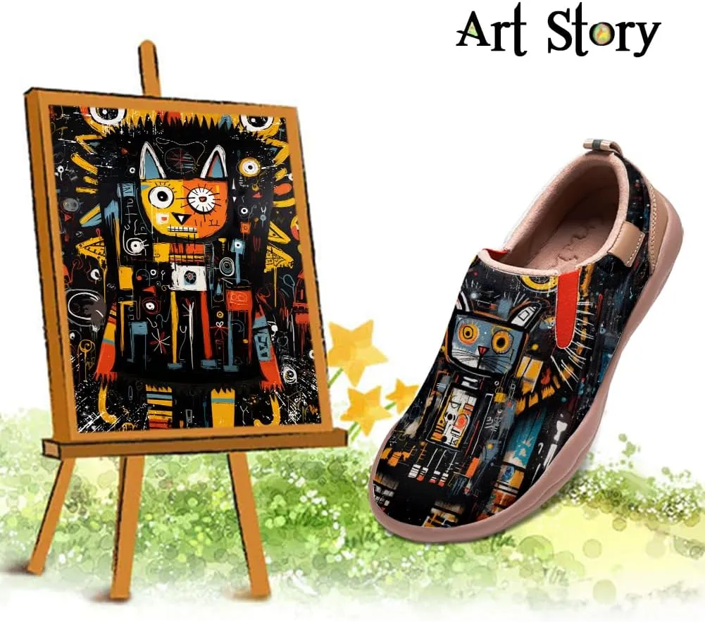 Women's Slip On Sneakers Casual Loafers Art Painted Comfort Soft Walking Ladies Travel Shoes Basquiat Style Animal Patterns