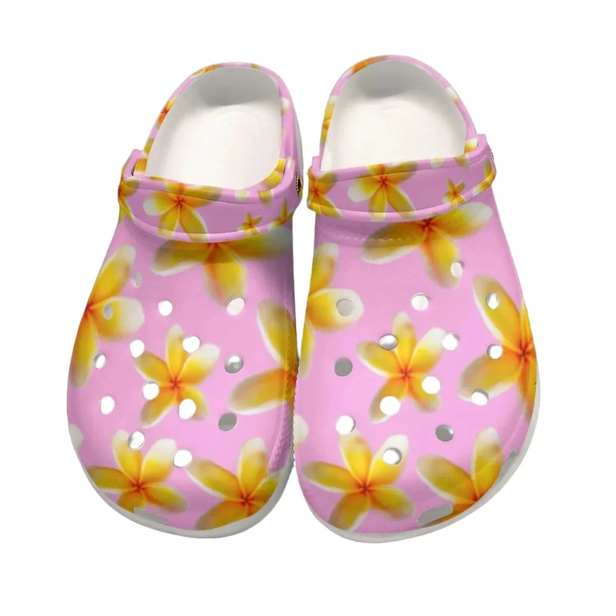 Yellow Frangipanis Pink Rubber Shoes up to size 12