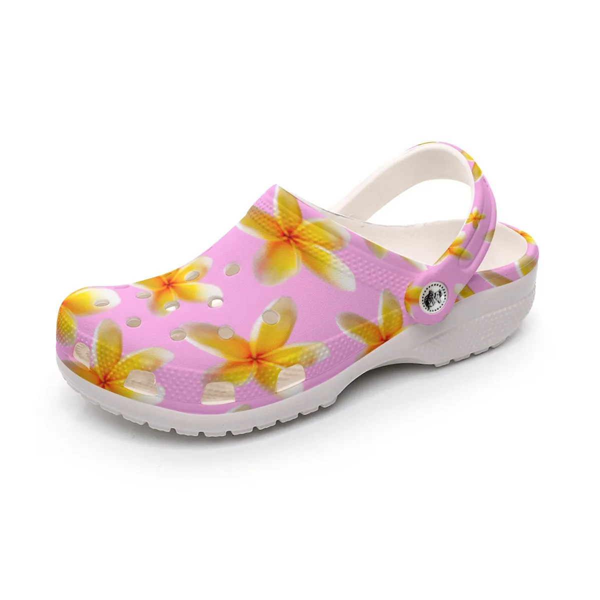 Yellow Frangipanis Pink Rubber Shoes up to size 12